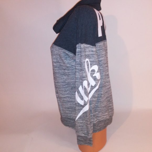 Victoria Secret PINK Sweater Small Cowl Neck Gray Logo Marl Bust 23" Length 23" - Picture 4 of 7